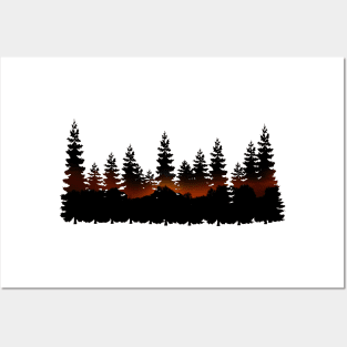 Pine Trees Double Exposure Sunset Posters and Art